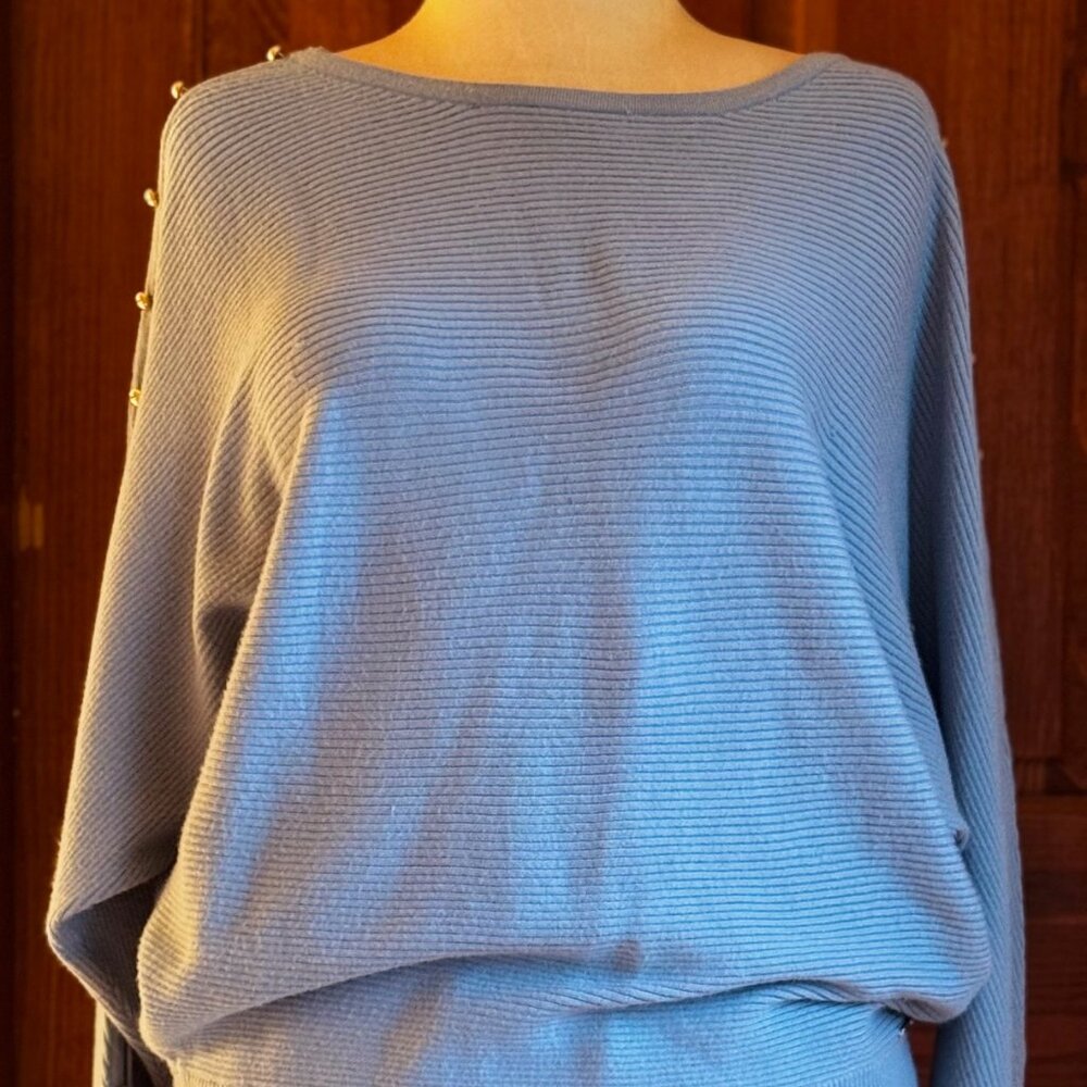 T Tahari Dolman Sleeve Sweater, Blue, L, EUC
